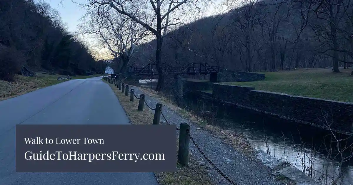 View of the path from the Harpers Ferry National Historical Park Visitor Center into Lower Town Harpers Ferry.