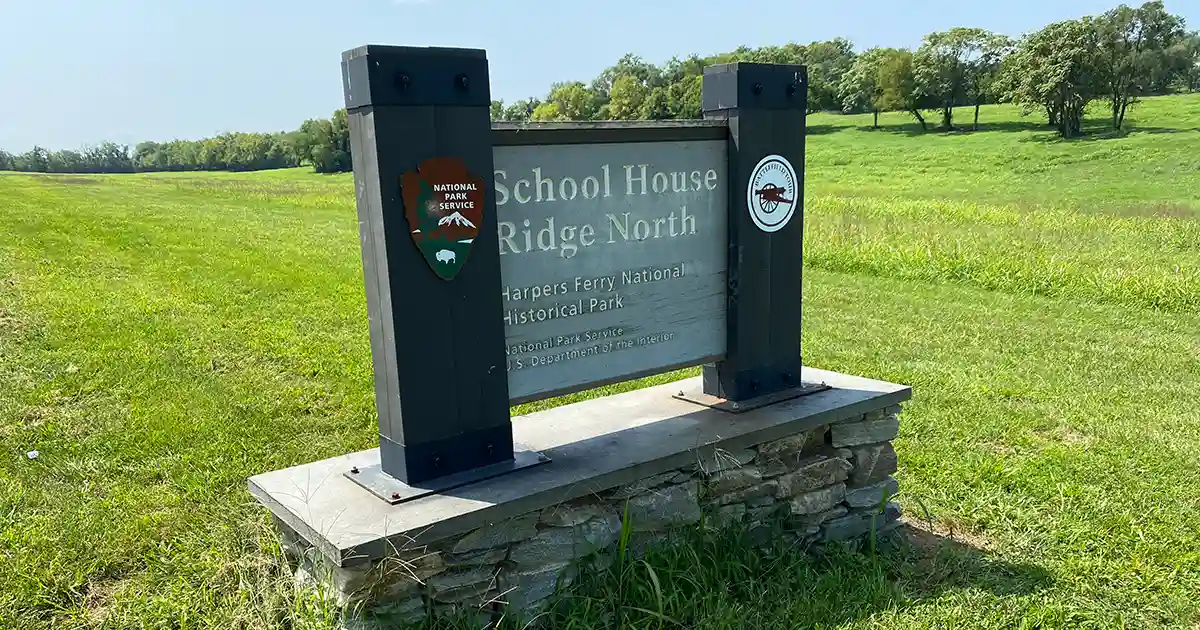 The entry sign to the School House Ridge North Trail in Harpers Ferry National Historical Park.