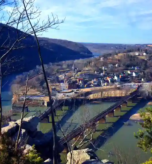View over Harpers Ferry from the top of Maryland Heights which is a challenging hike.