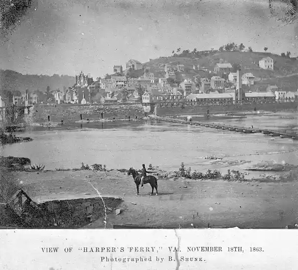 Photograph of Harpers Ferry, WV taken in 1863. Original retrieved from the Library of Congress, https://www.loc.gov/item/2022631311/.
