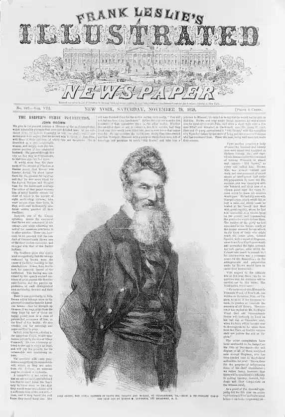 Drawing of John Brown, who began a rebellion against slavery in 1959 with 21 men.