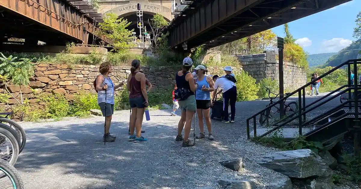 Hikers in Harpers Ferry on the C&O Canal Towpath.