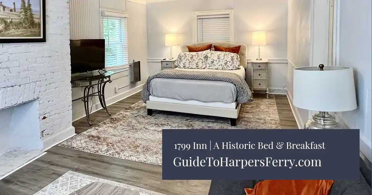 Interior guest room at the historic 1799 Inn in Harpers Ferry
