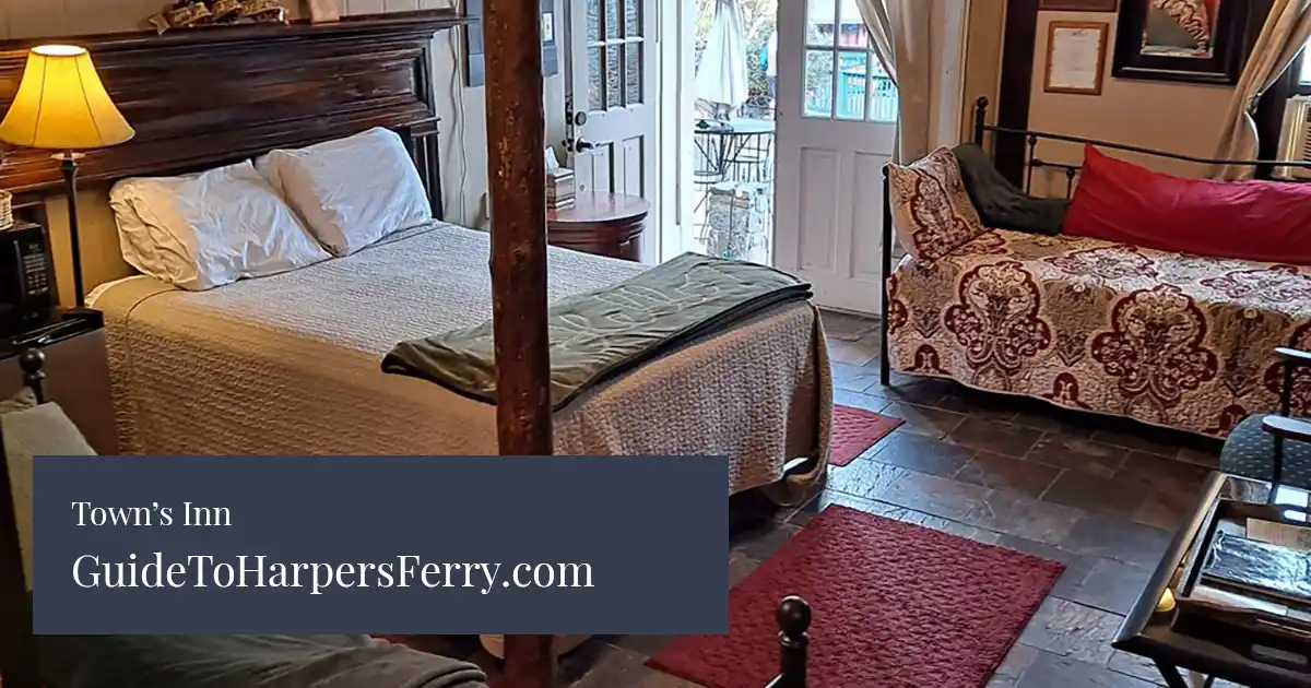 Interior guest room at the historic inn in Harpers Ferry