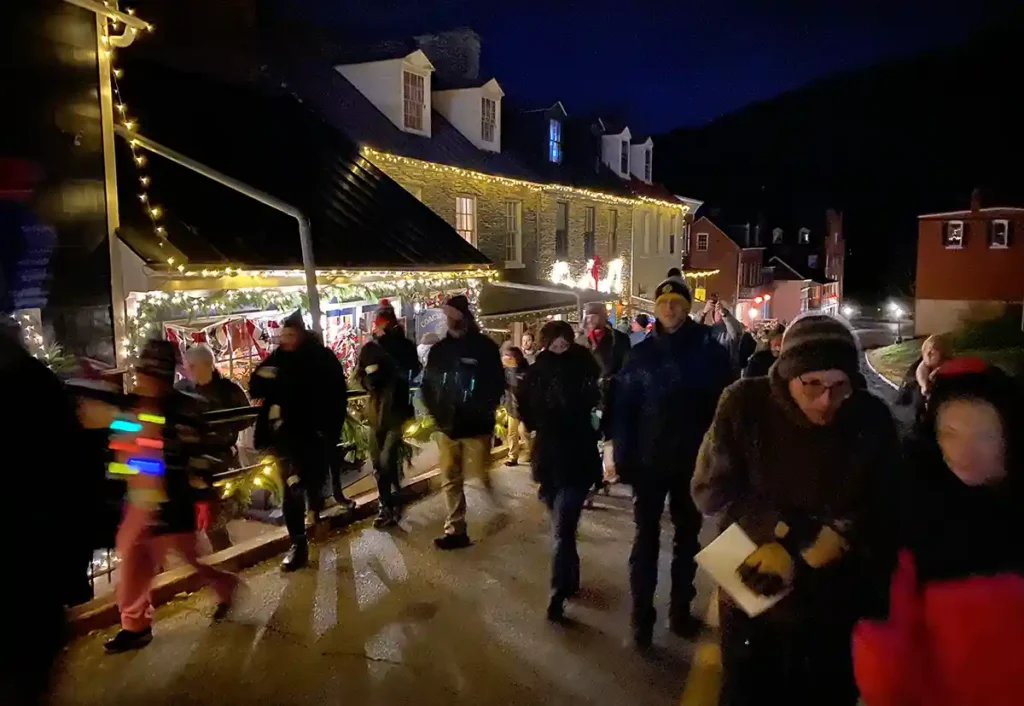 Winter night during the Olde Tyme Christmas Festival in Harpers Ferry