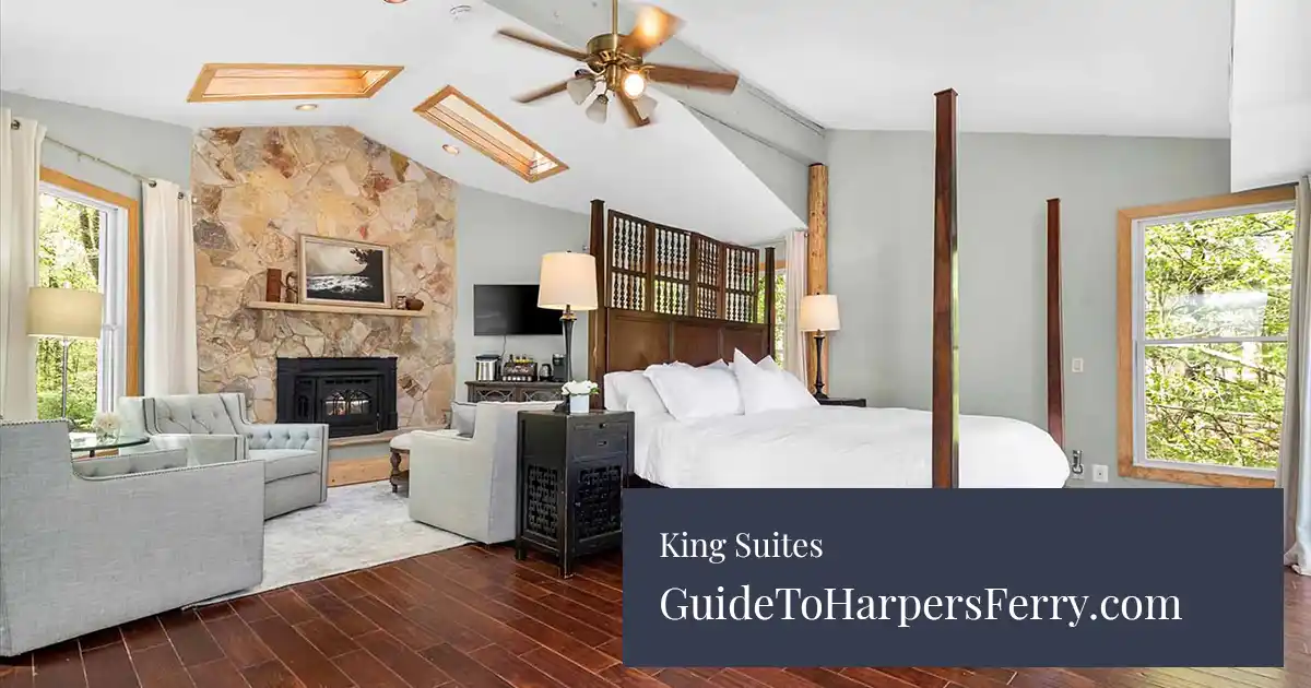 Interior guest suite at the luxury lakefront hotel in Harpers Ferry