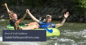 Couple enjoying river tubing with River & Trail Outfitters in Harpers Ferry, West Virginia